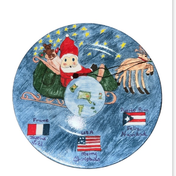 Christmas Village Kid Collection Santa Claus Child Designer Cookie Plate7-1/2" - Picture 1 of 3